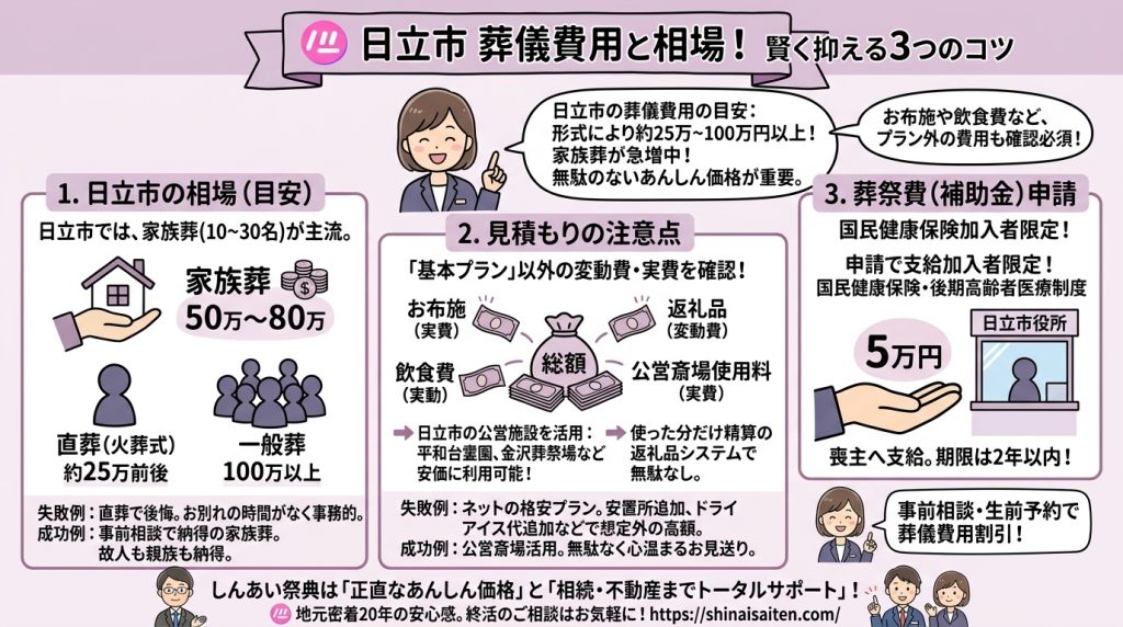 日立市の葬儀費用と相場！～ 見積もりで後悔しない家族葬・一般葬のリアルと安く抑える3つのコツ ～