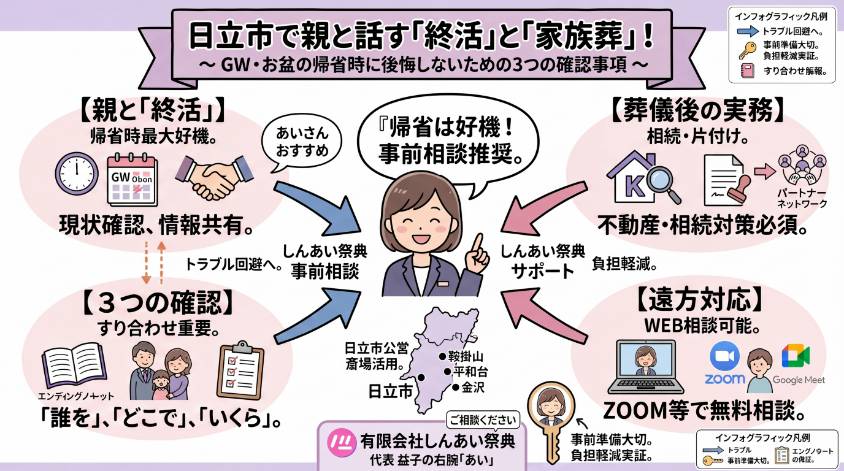 日立市で親と話す「終活」と「家族葬」 GW・お盆の帰省時に後悔しないための3つの確認事項
